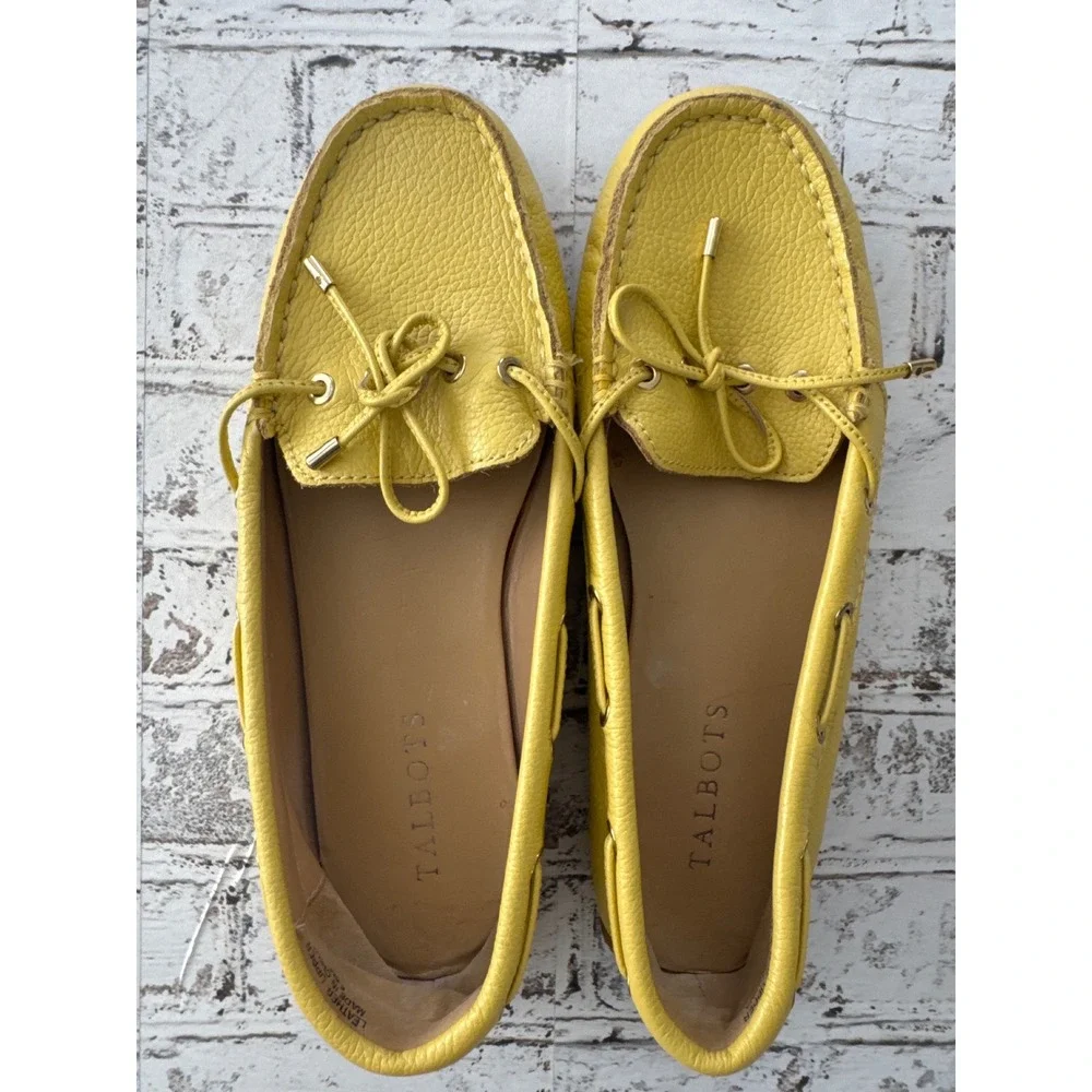 Talbots Womens Yellow Pebbled Leather Driving Loafers Moccasins Size 6.5 0596